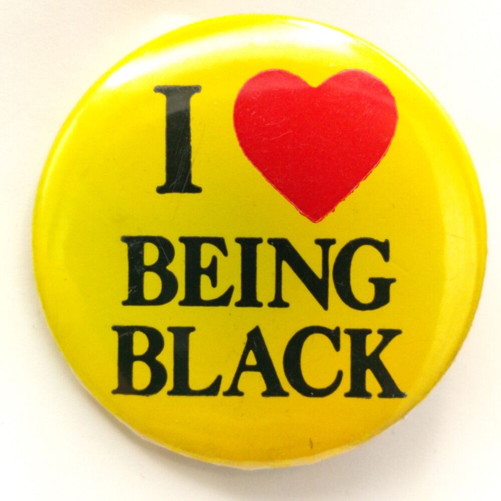 I Love Being Black Vintage Pinback Button Pin Heart Yellow
